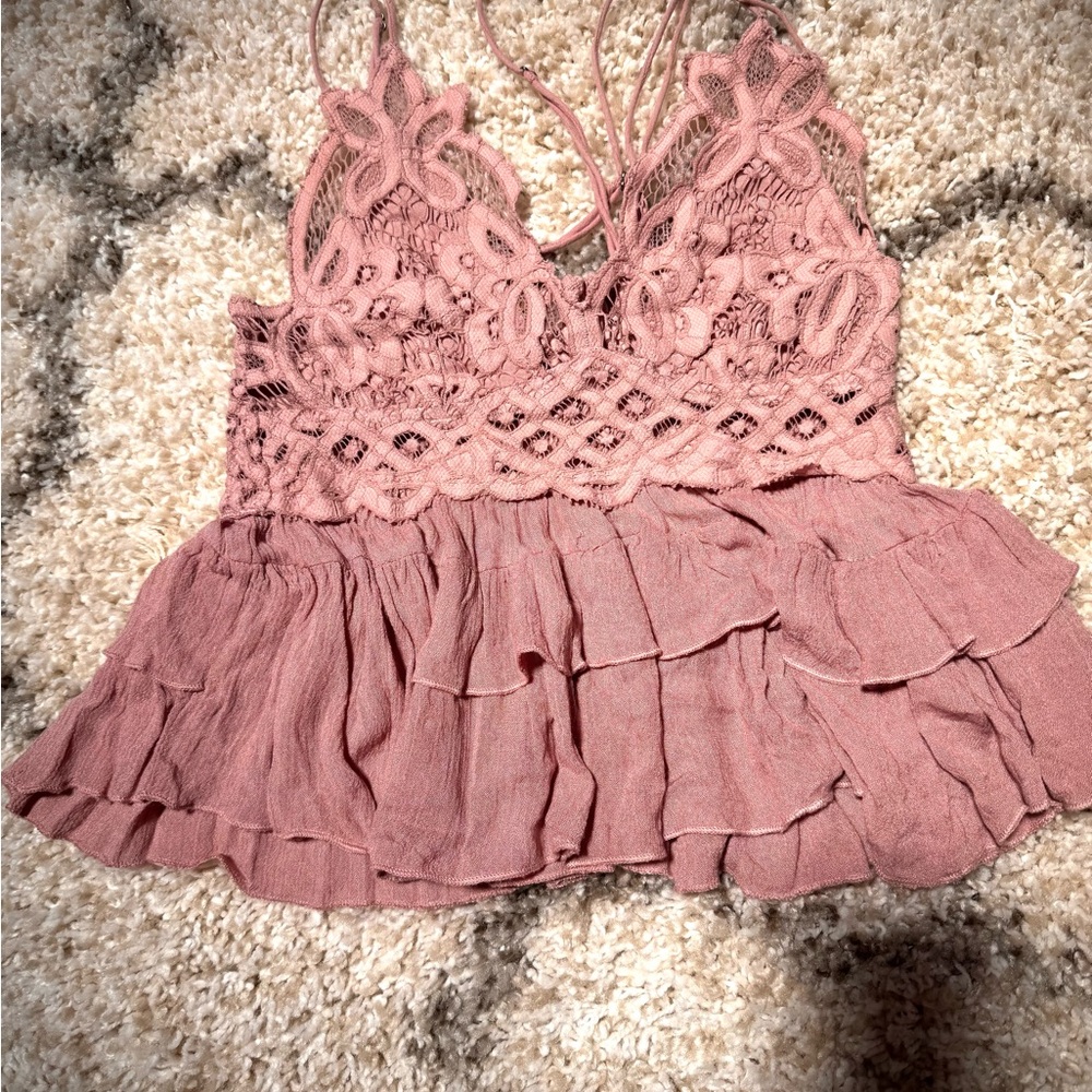 Free People Dusty Rose Ruffled Adela Cami. Size Small